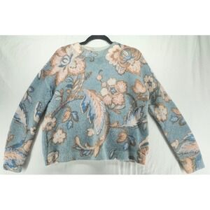 Sezane La Maille Floral Mohair Wool Blend Sweater Blue Tan XS
